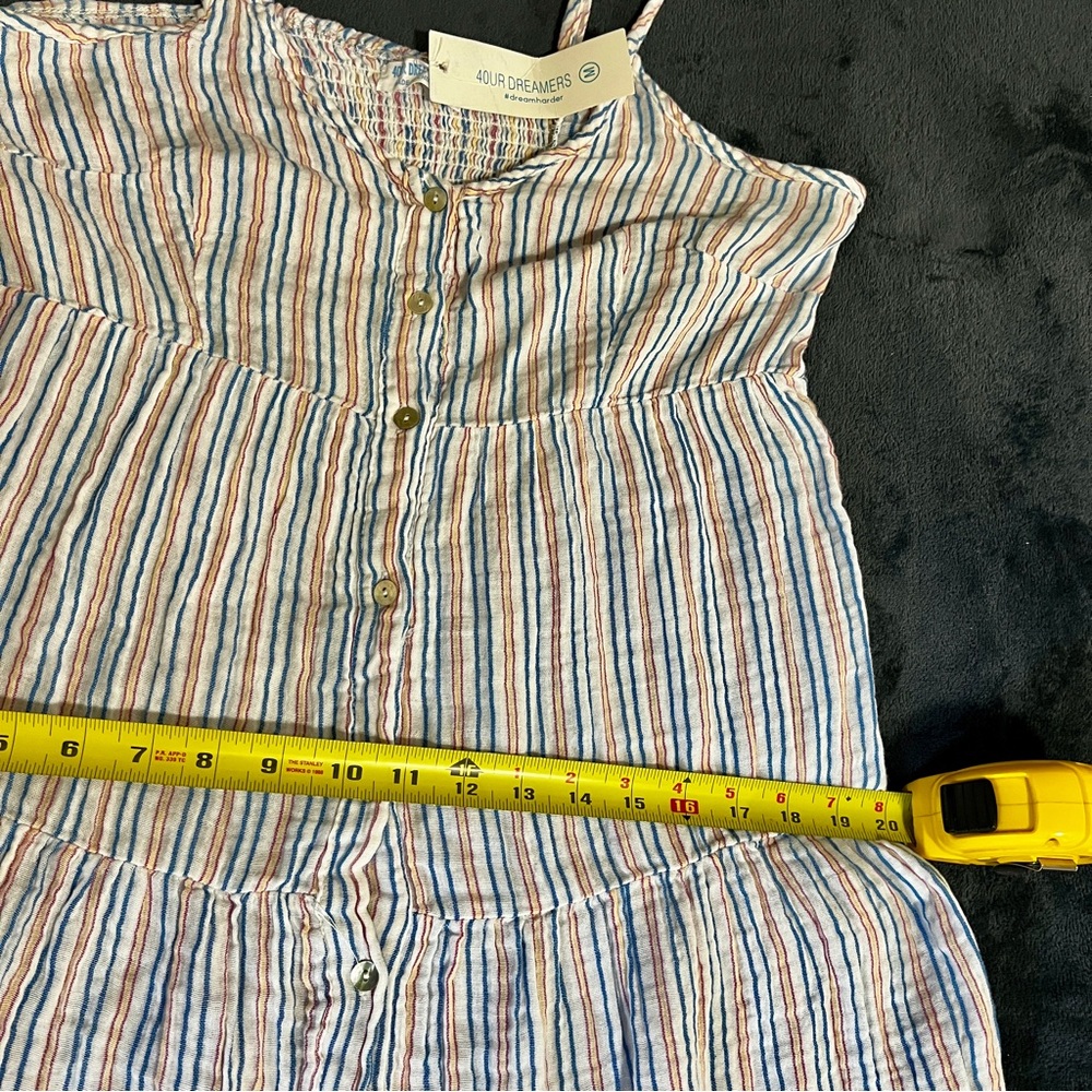 New Women’s Pinstriped 100% Cotton Tiered Gauzy Prairie Festival Maxi Dress M - Picture 7 of 9